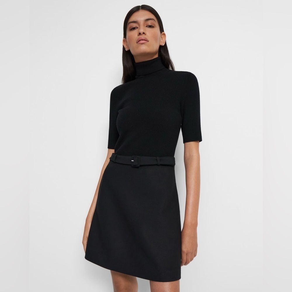 Theory / Combo Dress Bistretch Wool Twill ribbed sweater black turtleneck s - Picture 6 of 8